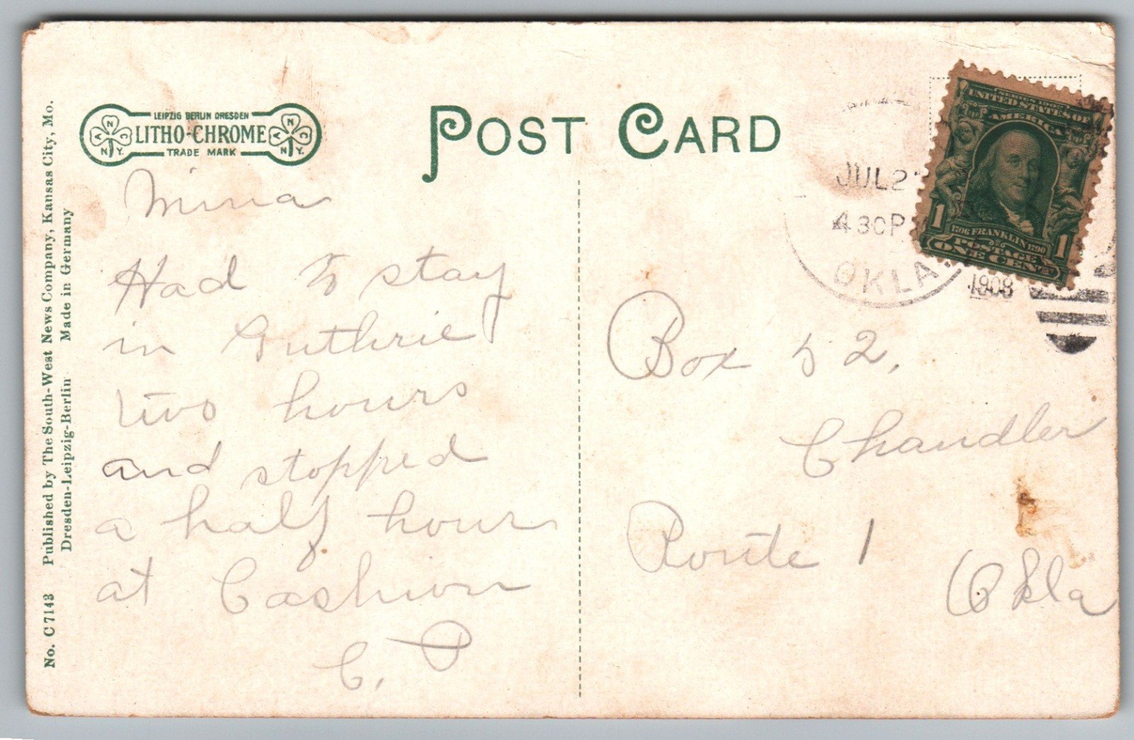 c1900s – Saint Paul’s Catholic Church Kingfisher Oklahoma Postcard – P28