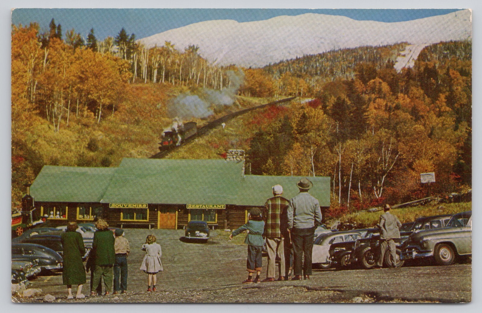 Postcard Mount Washington Cog railway and base station Fabyans, New Hampshire