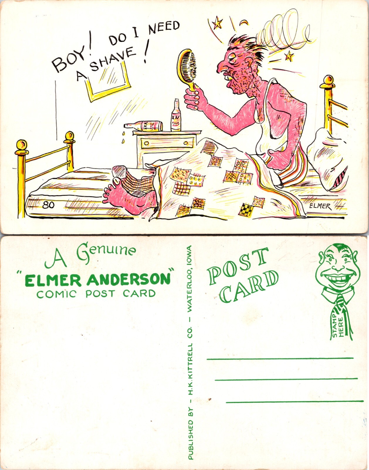 Elmer Anderson Need a Shave Comic Postcard