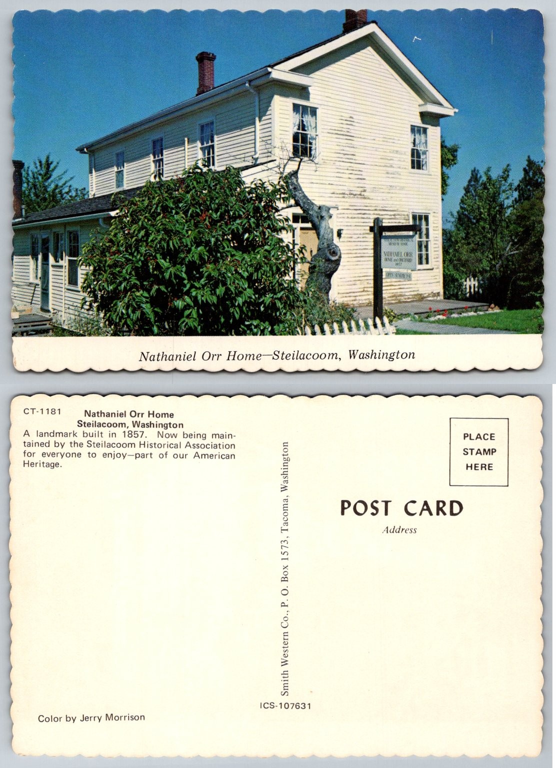 Nathaniel Orr Home Museum Steilacoom Washington Vintage Postcard 1857 Landmark