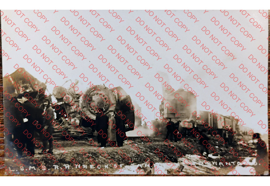 RARE 1910 RPPC Train Wreck Postcard LS & MS RR Swanton OH Locomotive Boiler
