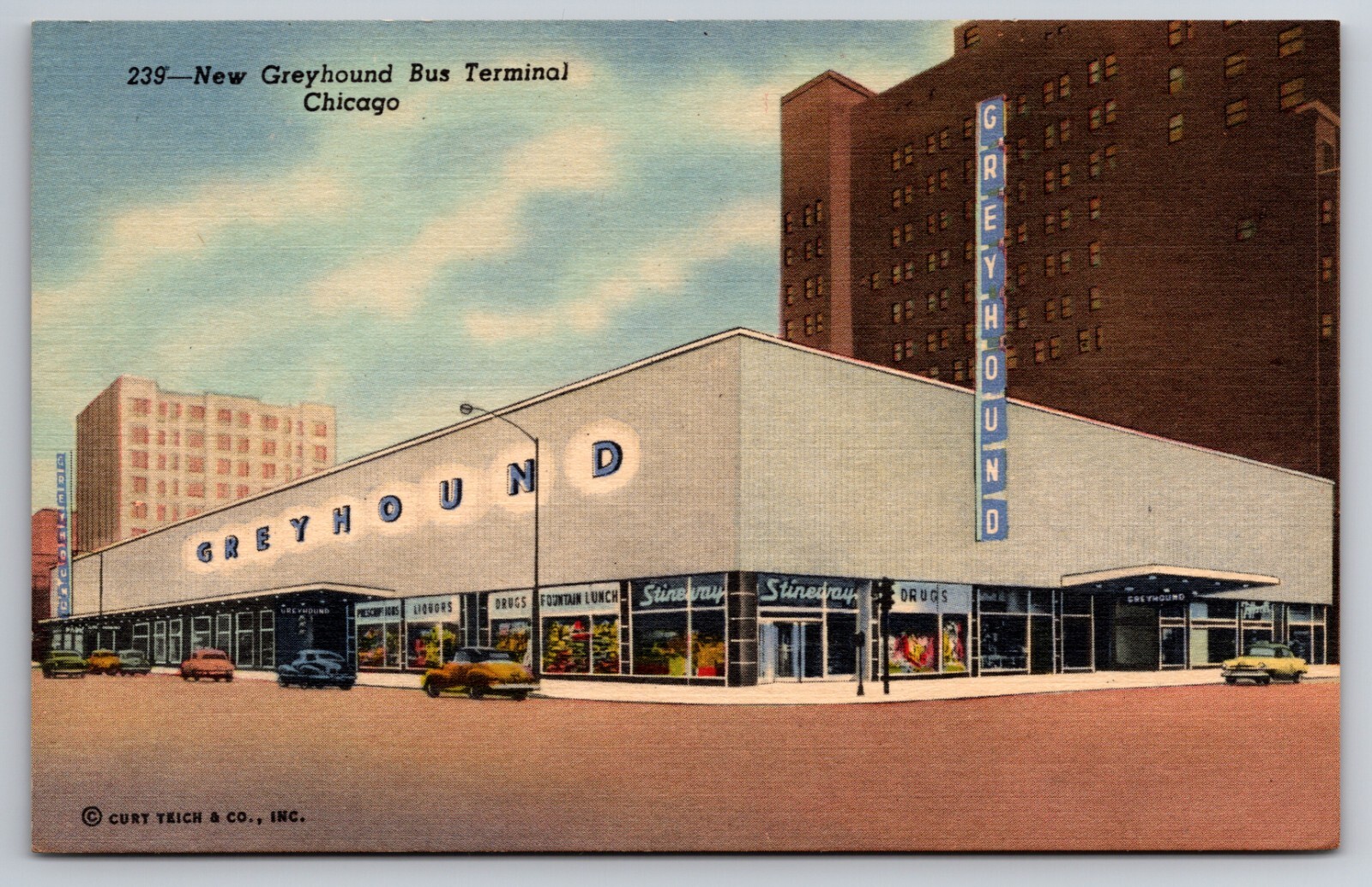 New Greyhound Bus Terminal Chicago Illinois IL Linen c1940 Postcard