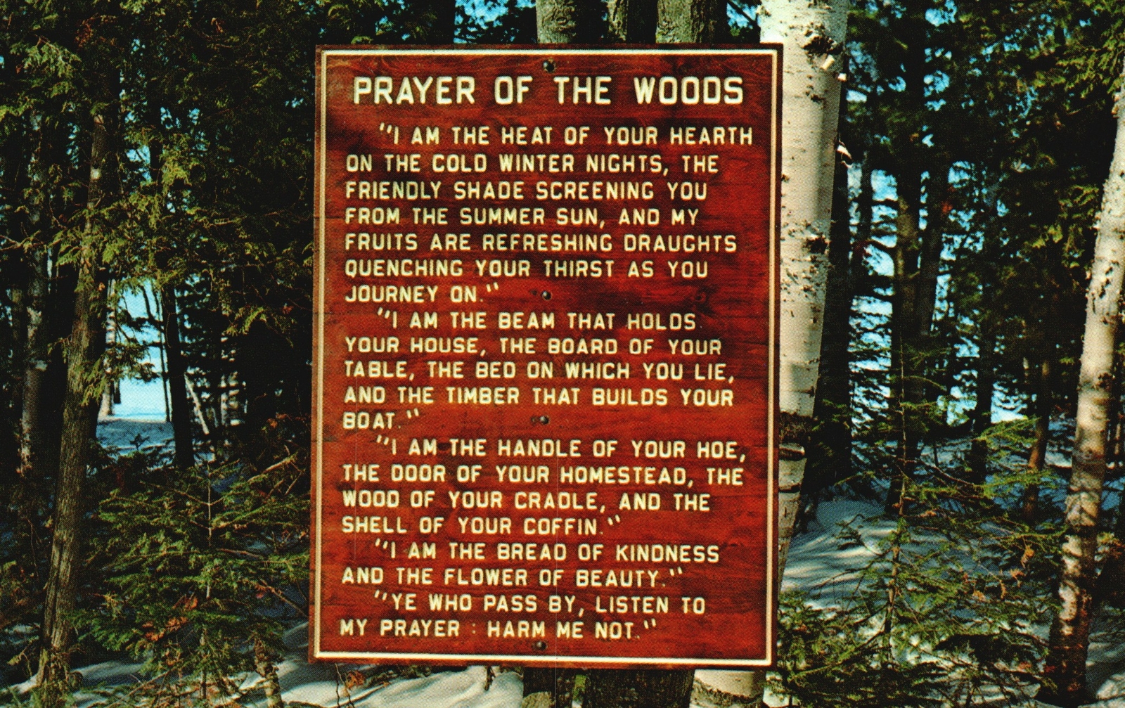 Postcard Prayer Of The Woods Plague Placed At Several State Parks Michigan MI
