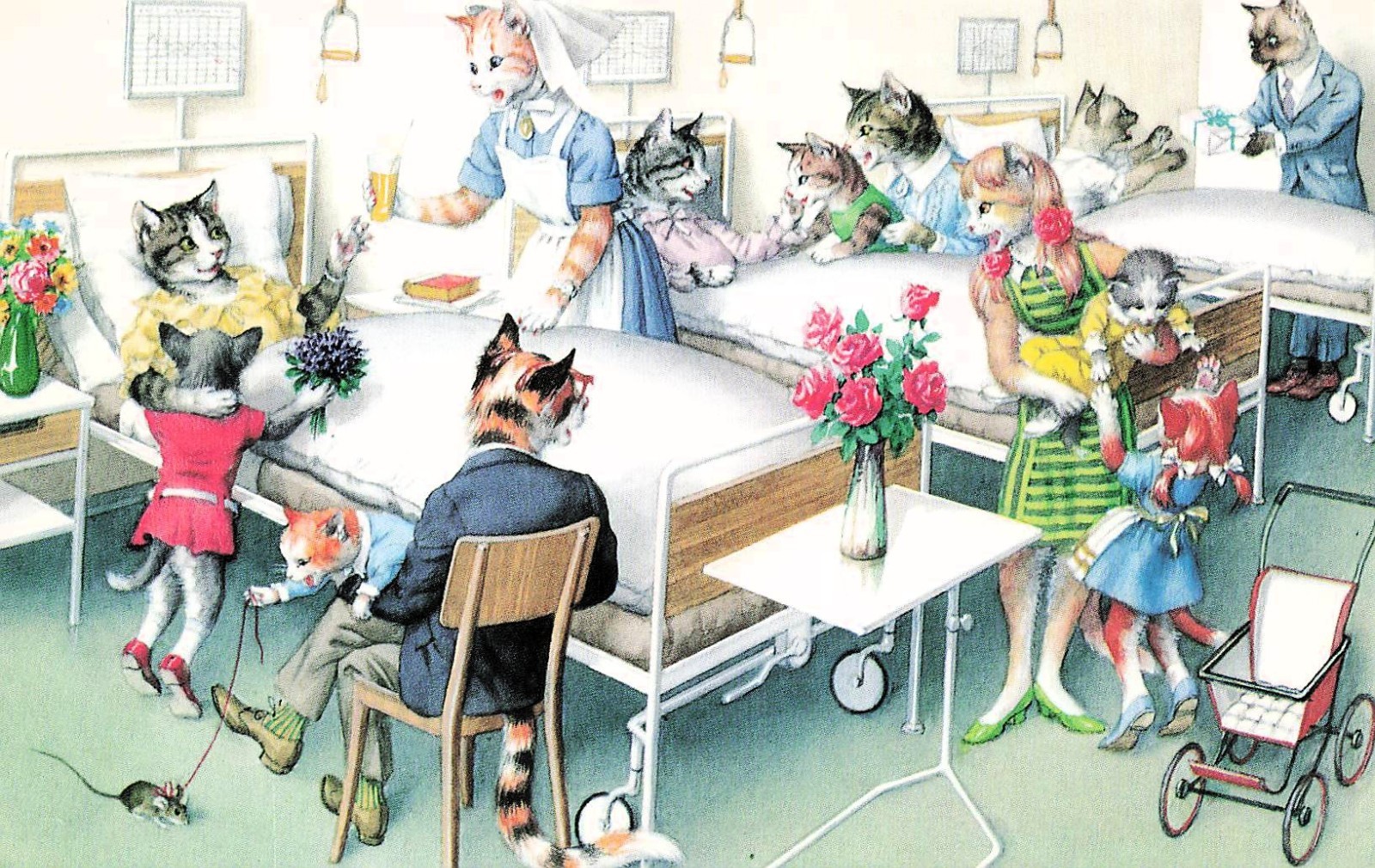 Fantasy Mainzer Crazy Cats Anthropomorphic Kittens Hospital Vtg Postcard J14