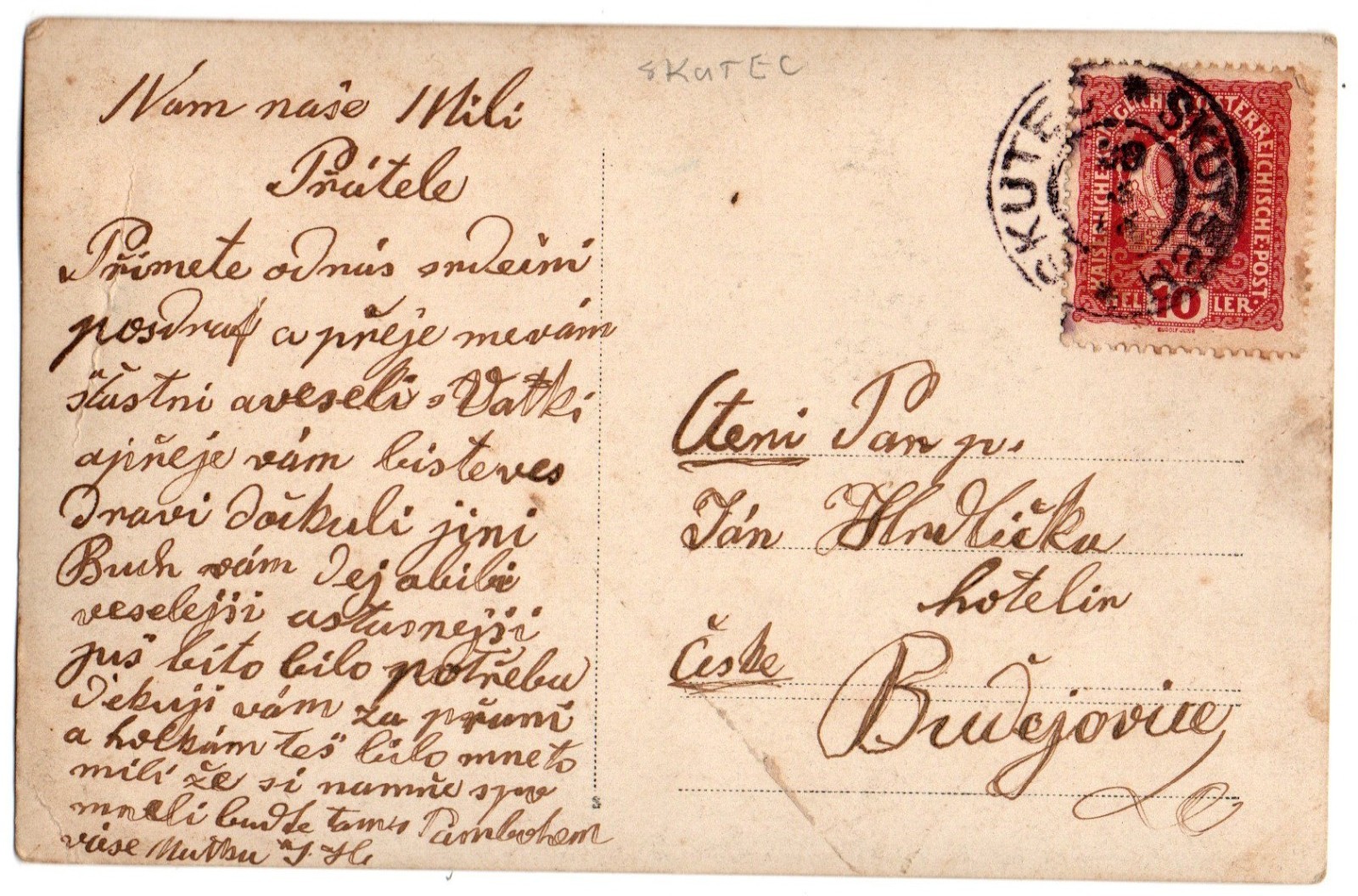 Skutec, Czechoslovakia Ceskoslovensko old RPPC Postcard, Homes