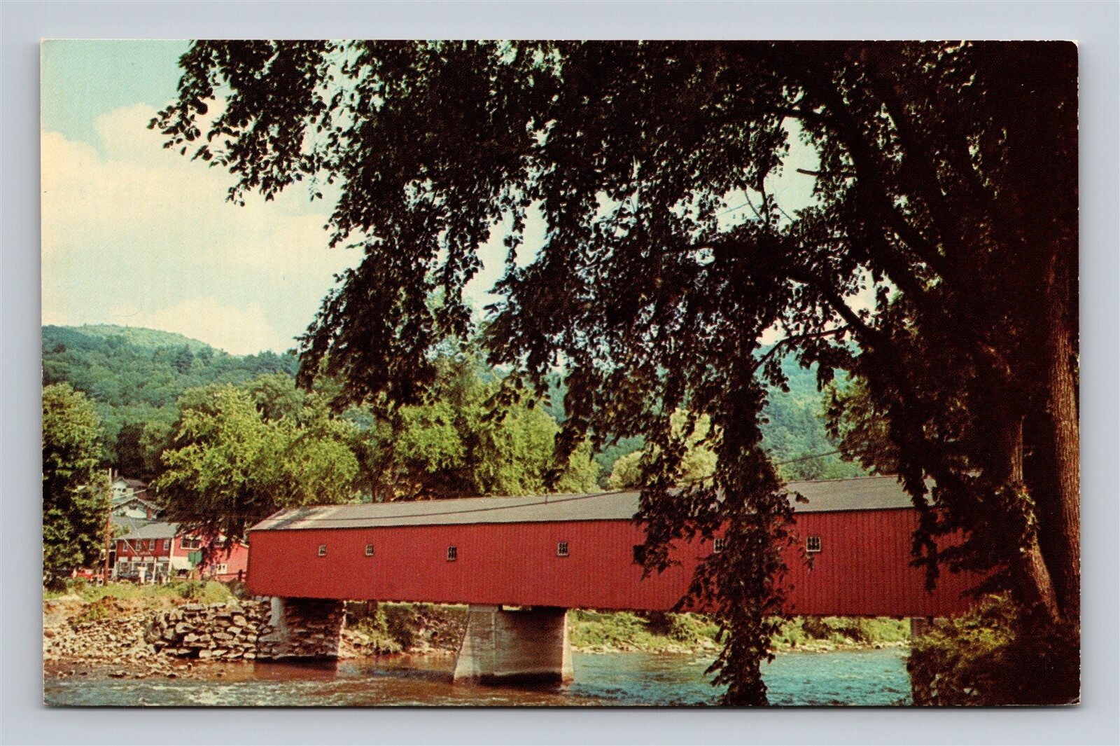 West Cornwall Covered Bridge CT Over Housatonic River Vtg Postcard View Unused B