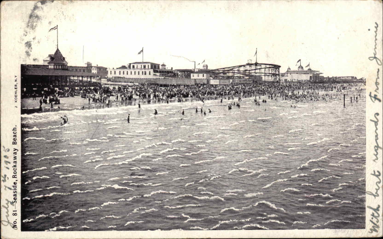 Rockaway Beach New York NY Seaside Beach Water View c1910 Vintage Postcard
