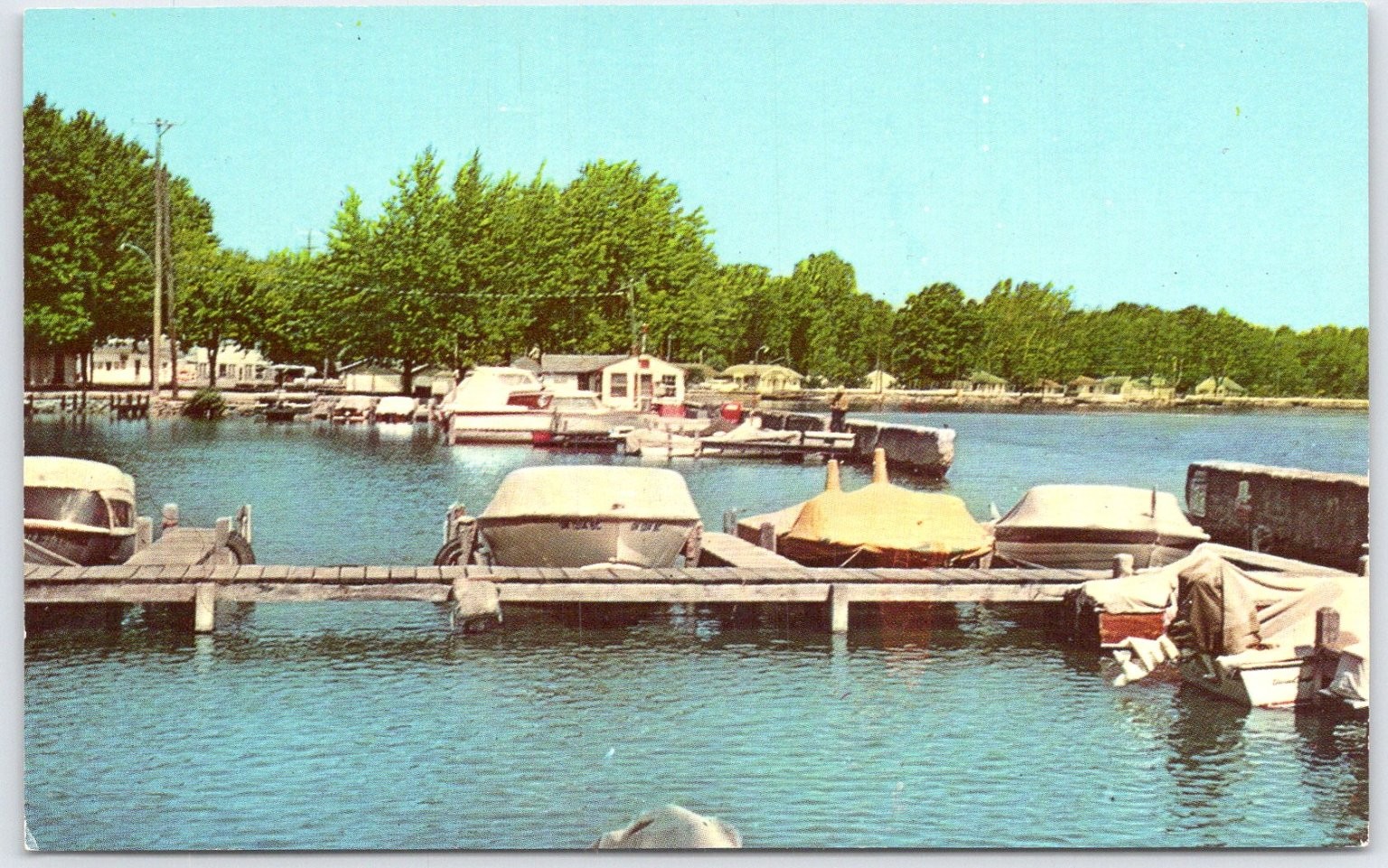 White Cottage Landing Indian Lake Ohio Marina Boats Curteichcolor Postcard