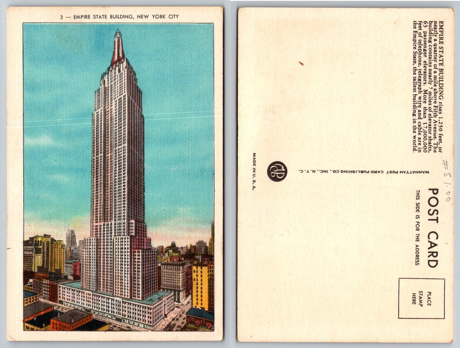 Vintage Empire State Building NYC Linen Postcard – Manhattan Post Card Co.