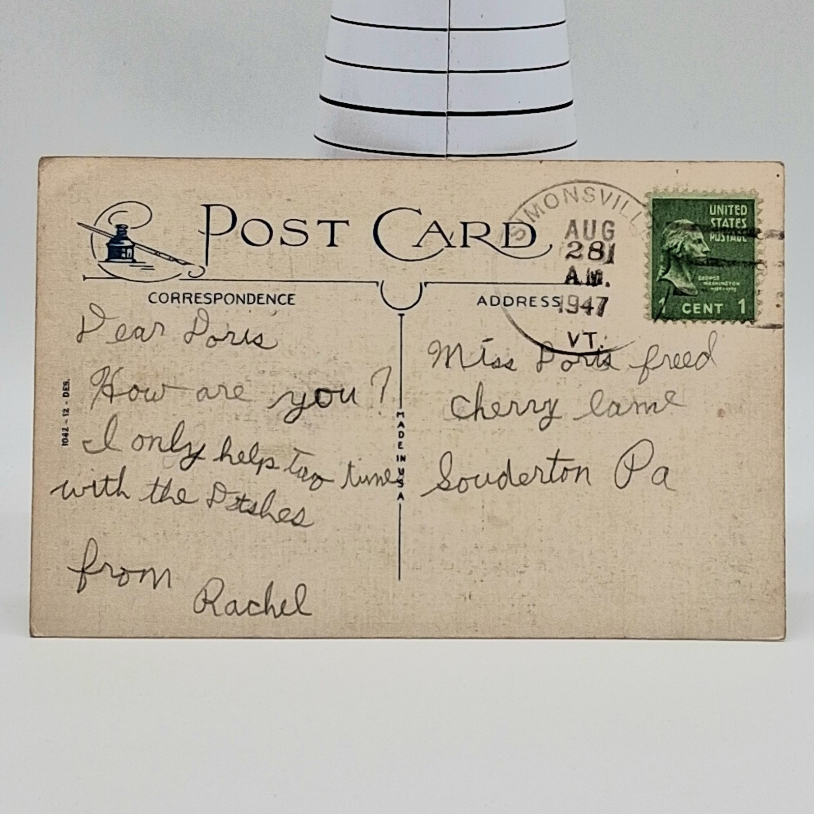 Postcard: Vermont Scenes Lake Canoe Trees Linen c1947