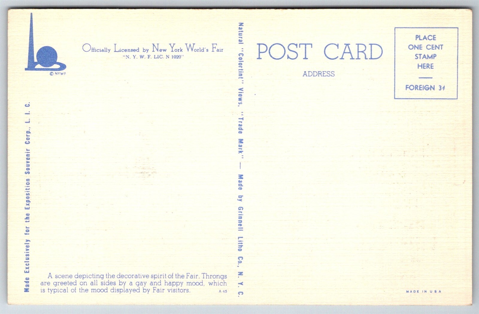 NY Worlds Fair 1939 Linen Postcard Avenue Of Patriots Flags