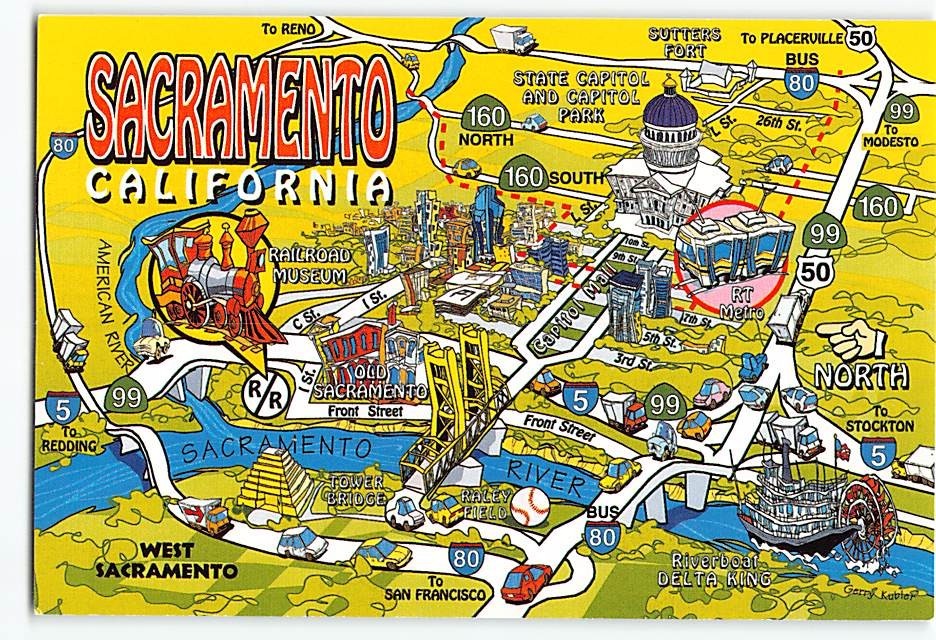 Postcard Pictorial Map of Sacramento California USA