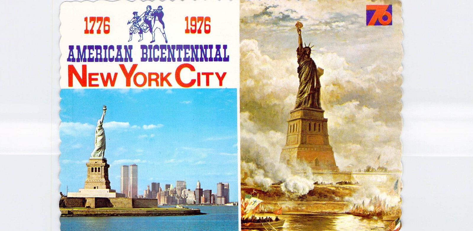 1776 – 1976 American Bicentennial New York City Twin Towers Postcard 4×6 C26