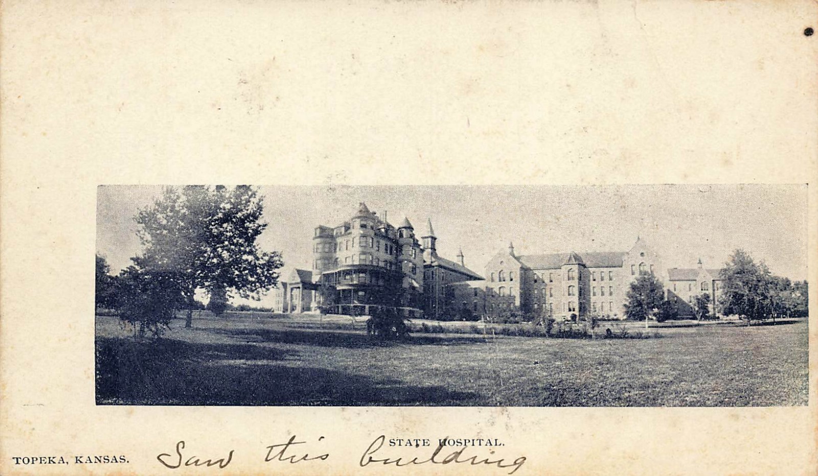 KANSAS PHOTO POSTCARD: VIEW OF THE STATE HOSPTIAL, TOPEKA, KS UND/B