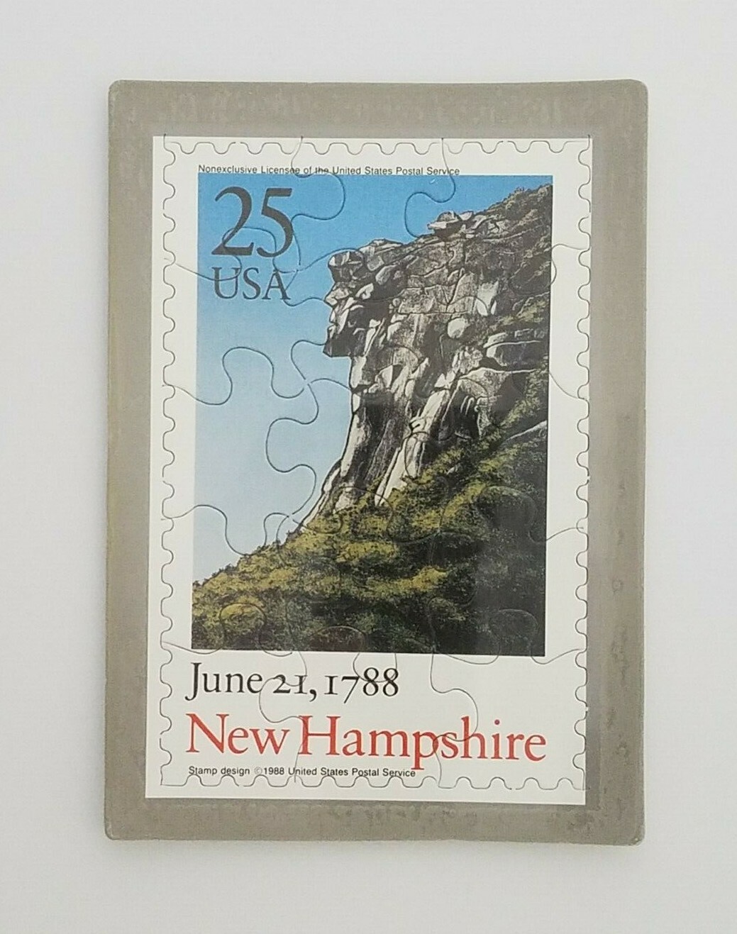 Vintage USPS Commemorative Stamp Puzzle Postcard 1988 New Hampshire Stamp