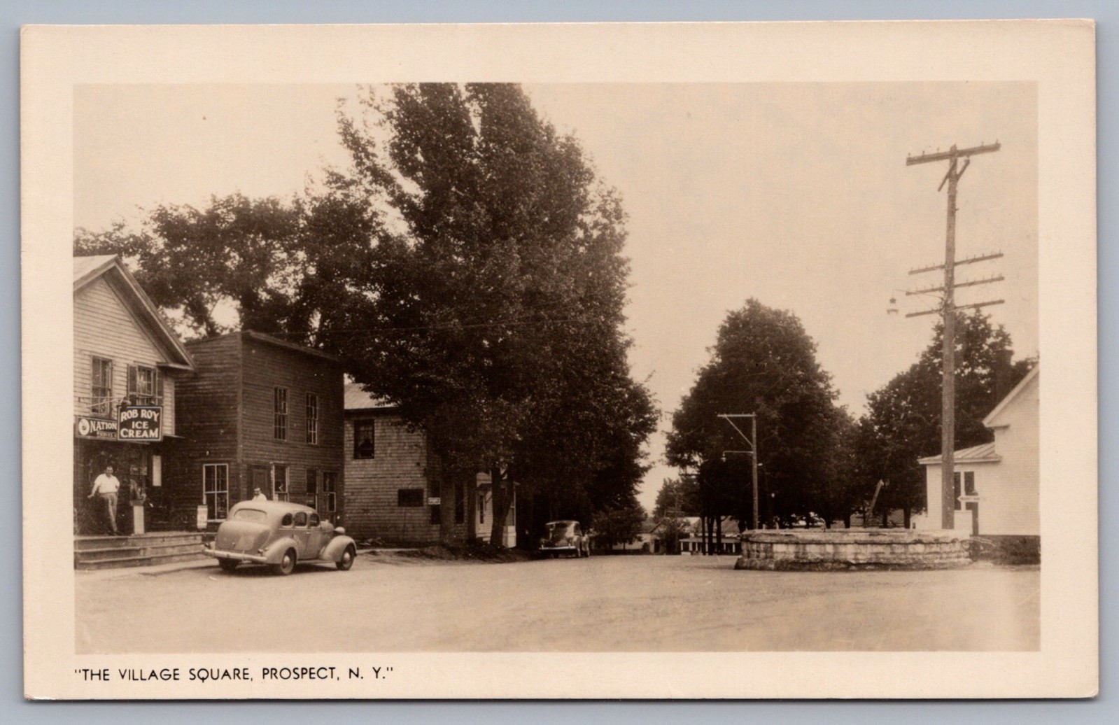 The Village Square Prospect NY Oneida County RPPC Rob Roy Ice Cream Sign L9