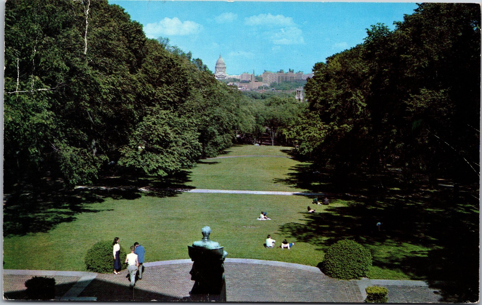 Madison Wisconsin Bascom Hill View of Capitol Postcard 1954 L L Cook Co