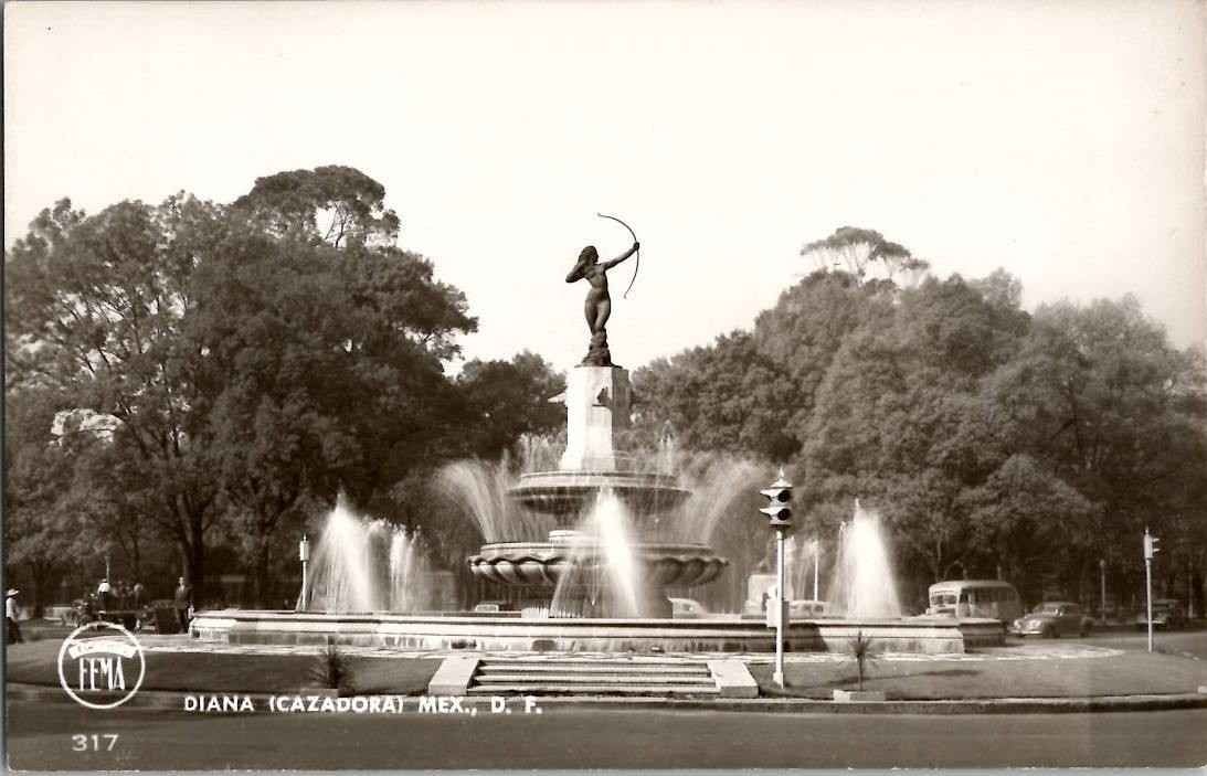 Vintage RPPC Diana Cazadora Fountain Mexico City D.F. FEMA Postcard
