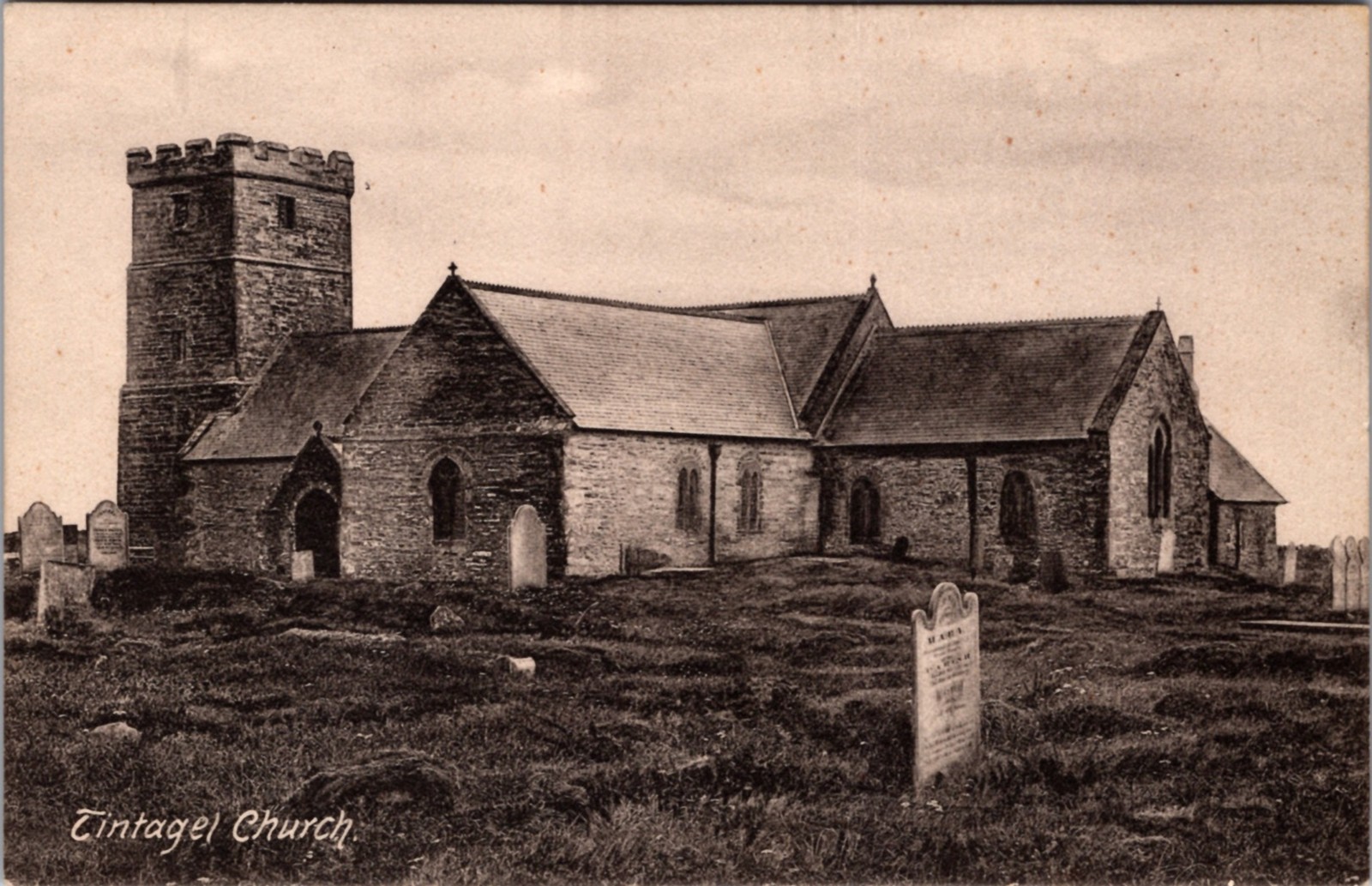 Tintagel Church Cornwall graveyard antique 1900s – Photo Postcard