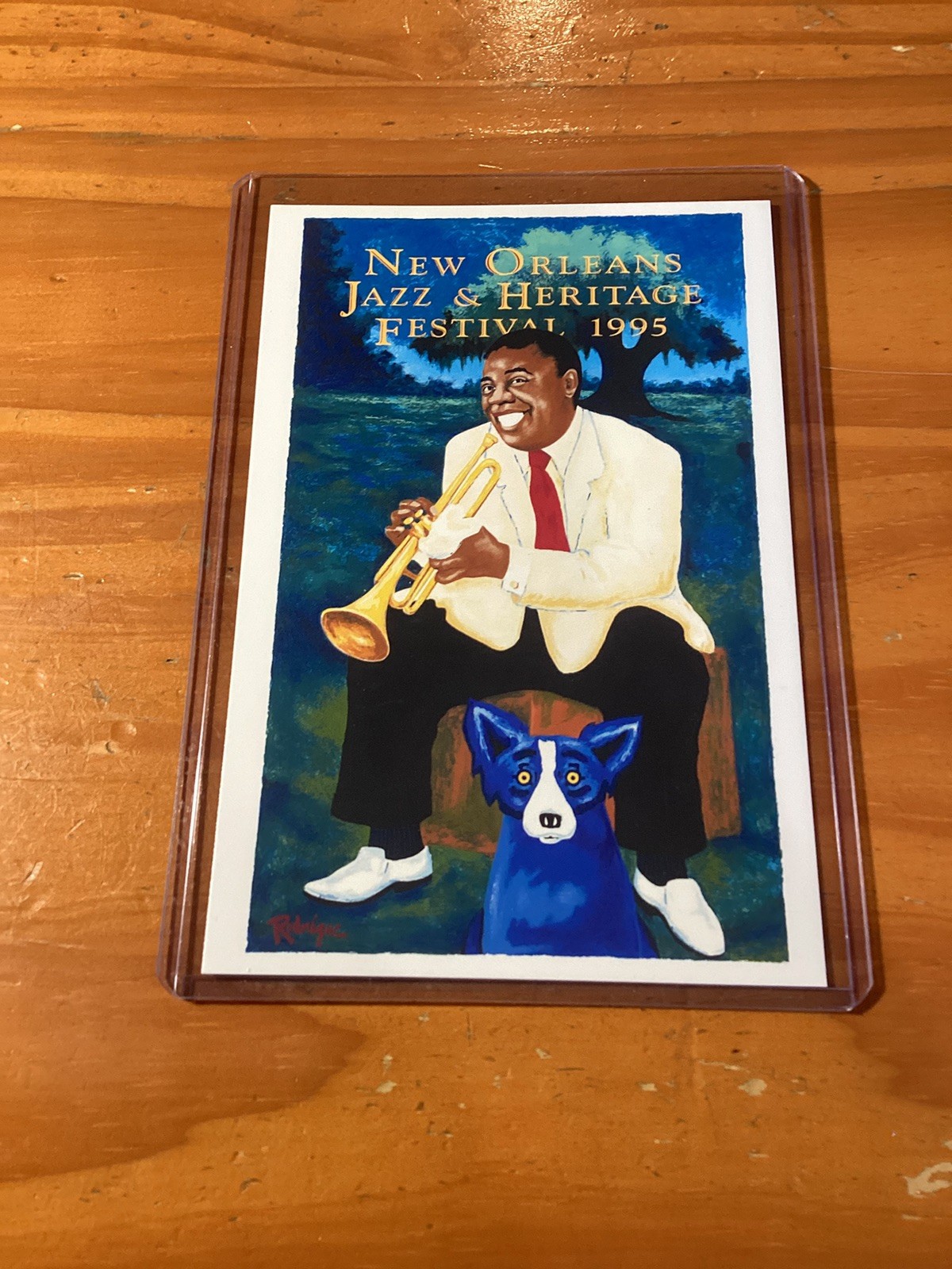 1995 New Orleans Jazz Fest Postcard Louis Armstrong Blue Dog George Rodrique