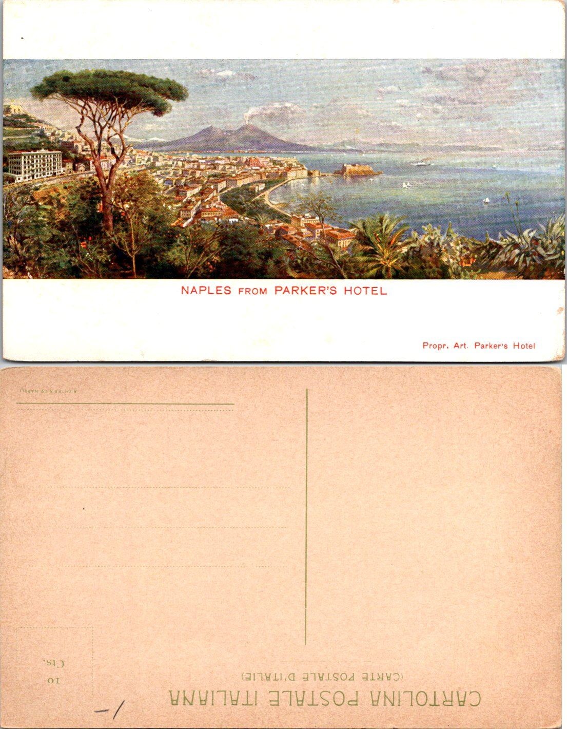 Naples From Parkers Hotel Italy Vintage Postcard Unposted Scenic Vesuvius View