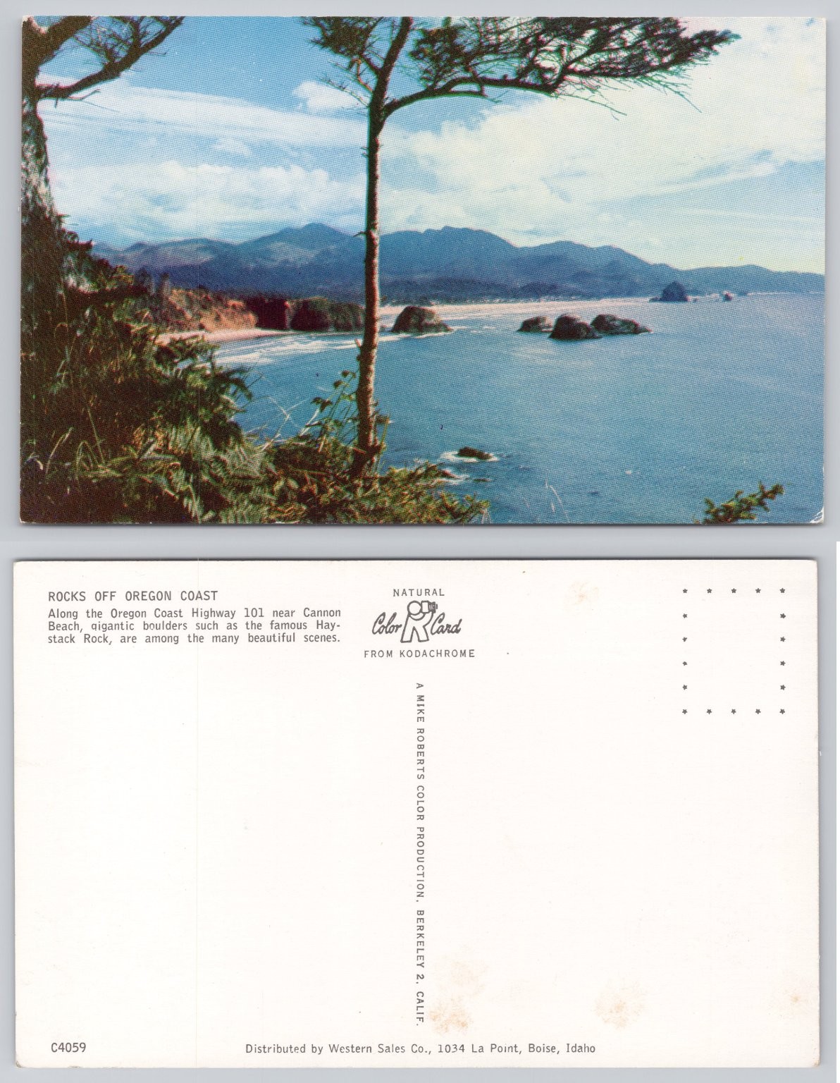 Oregon Coast Cannon Beach Haystack Rock Vintage Color Postcard Kodachrome