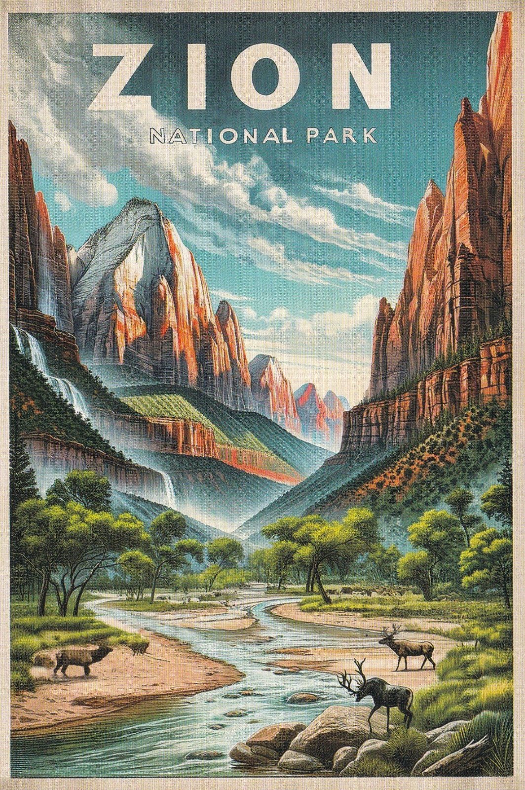 Zion National Park Utah Art Poster Postcard