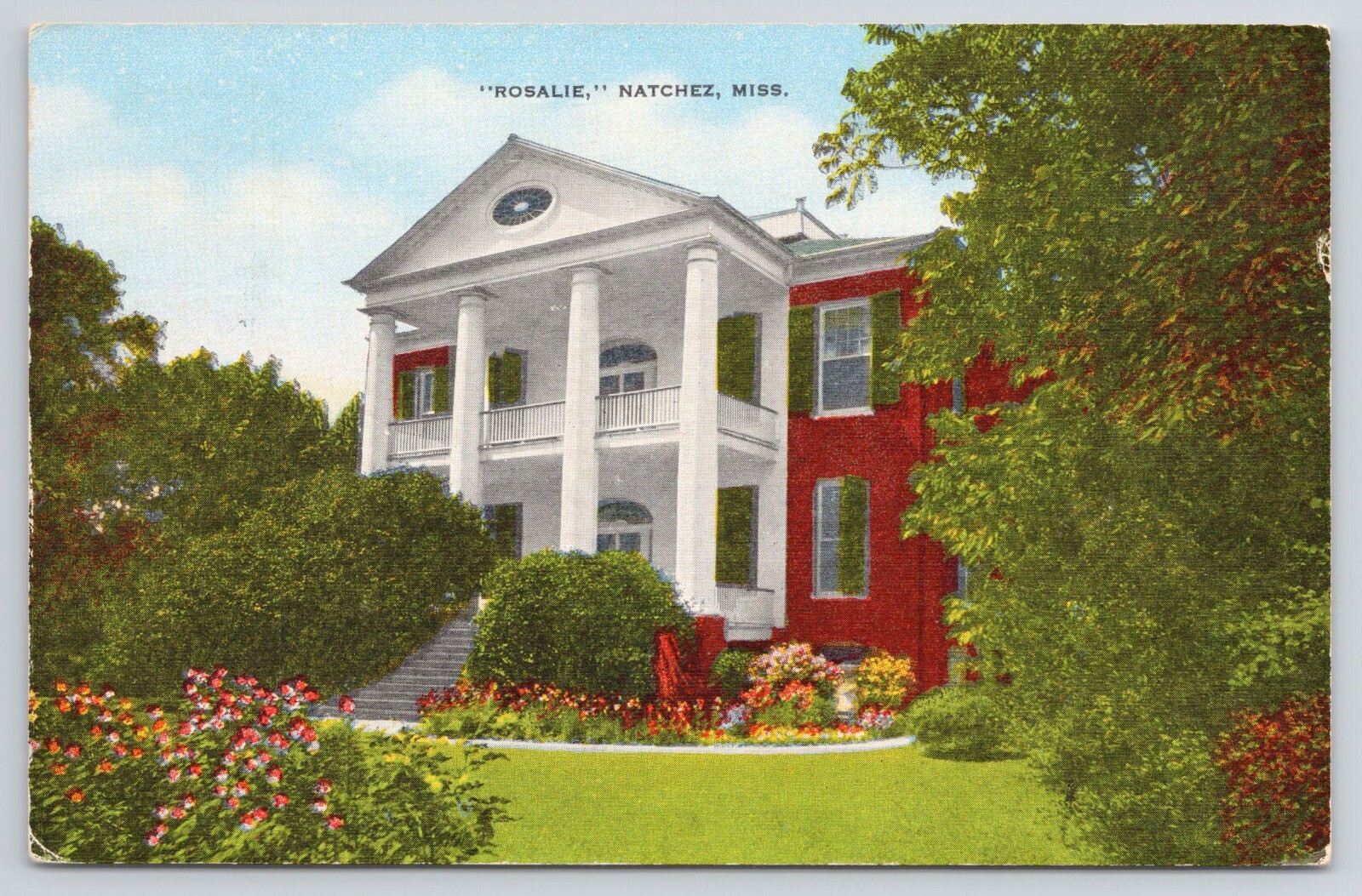 Rosalie Historical Home Natchez Mississippi MS Linen Postcard PM 1952