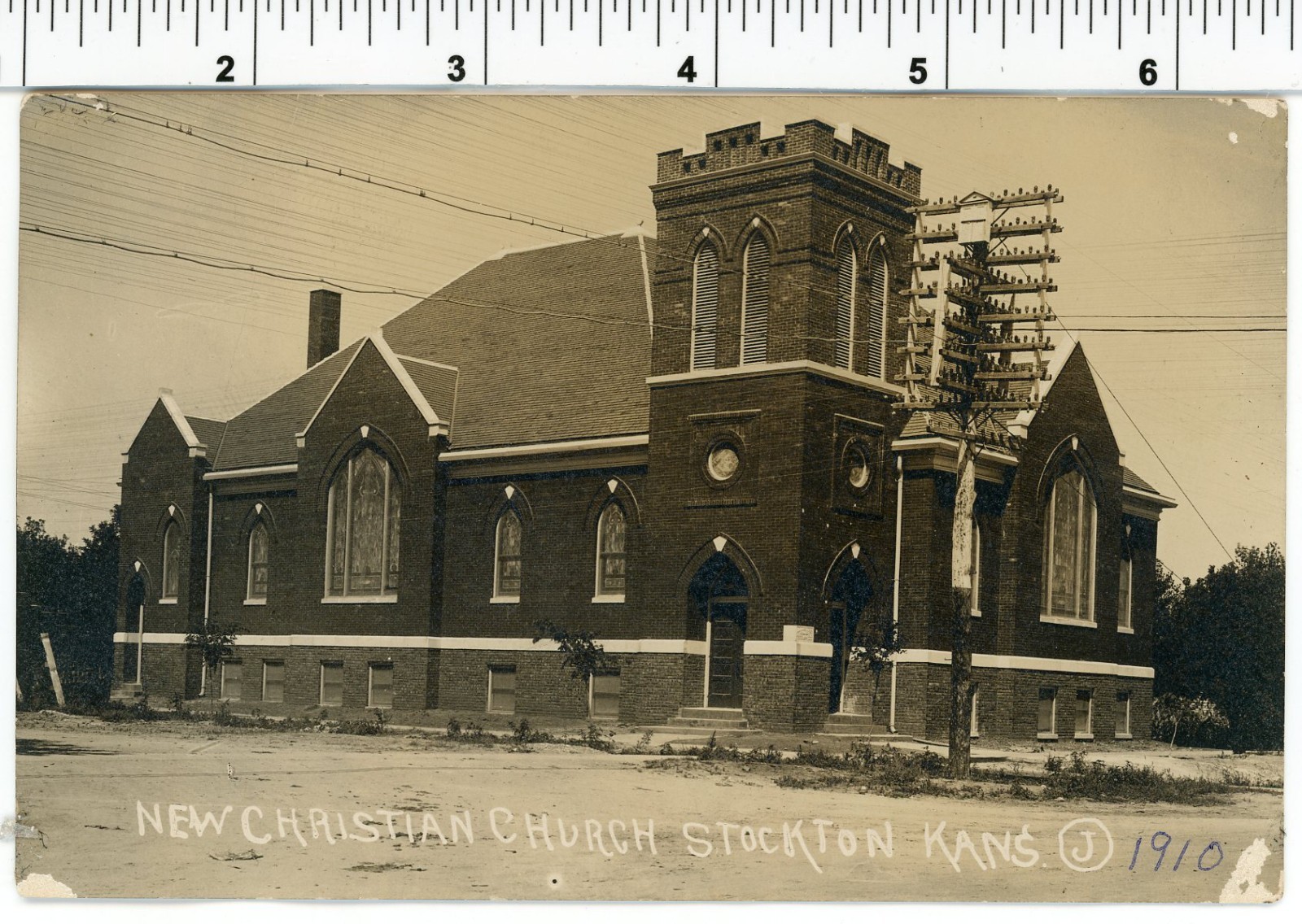 Vintage 1910 POSTCARD / Stockton KANSAS New Christian CHURCH Has Electricity Yo!