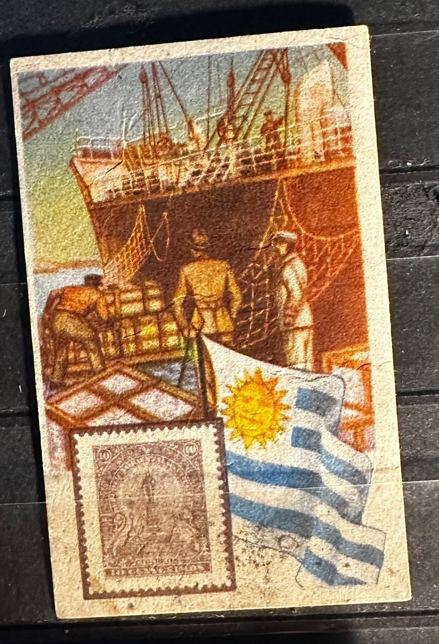 URUGUAY 1800’S STAMP ON STAMP KWATTA TRADING* CARD STAMPS ON STAMPS -P17357