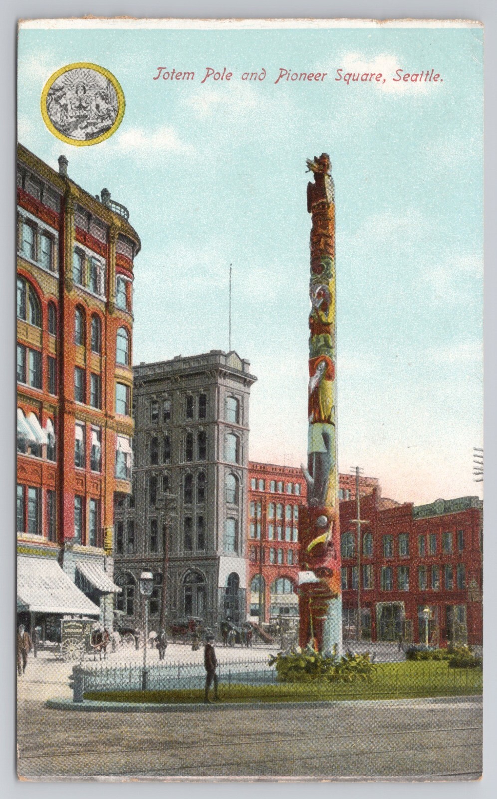 Totem Pole Pioneer Square Seattle Washington 1910s Postcard Olympia Beer Sign 2