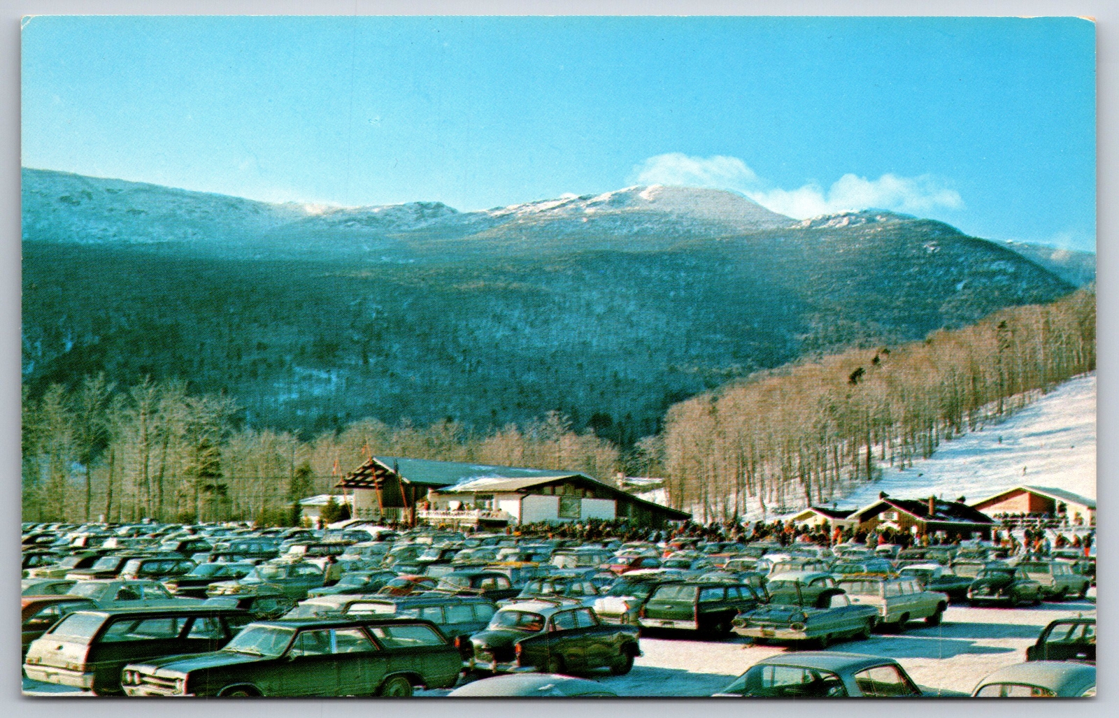 Stowe Vermont~Spruce House & Parking Lot in Winter~Skiing~1950s Postcard