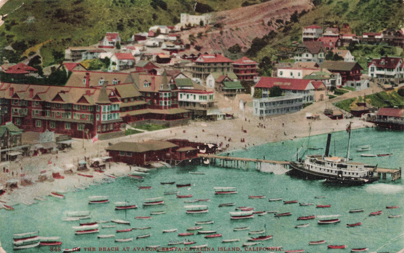 Beach at Avalon Harbor Catalina Island c1910 Edward H Mitchell Vintage Postcard