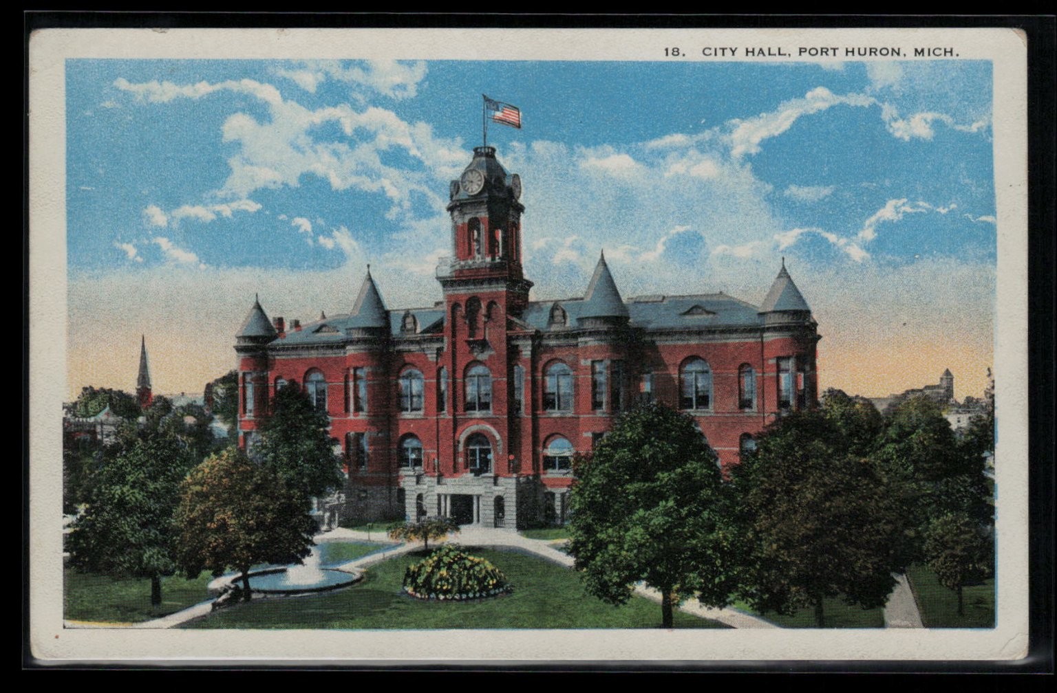 Vintage Port Huron, MI City Hall Postcard – Hand-Colored K.K. Kamm