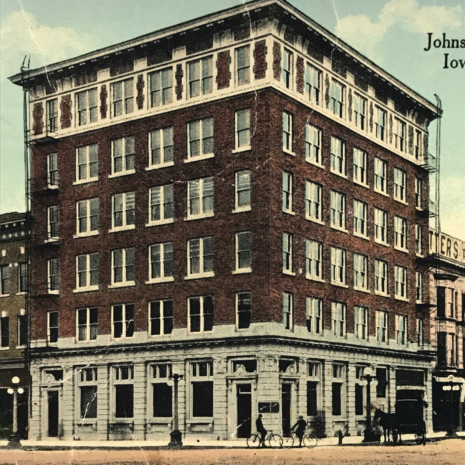 1914 Johnson County Bank in Iowa City IA Red Brick Bldg Postcard Duplex Cancel