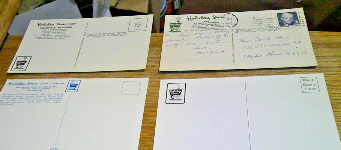 six standard size Postcards Holiday Inn of America