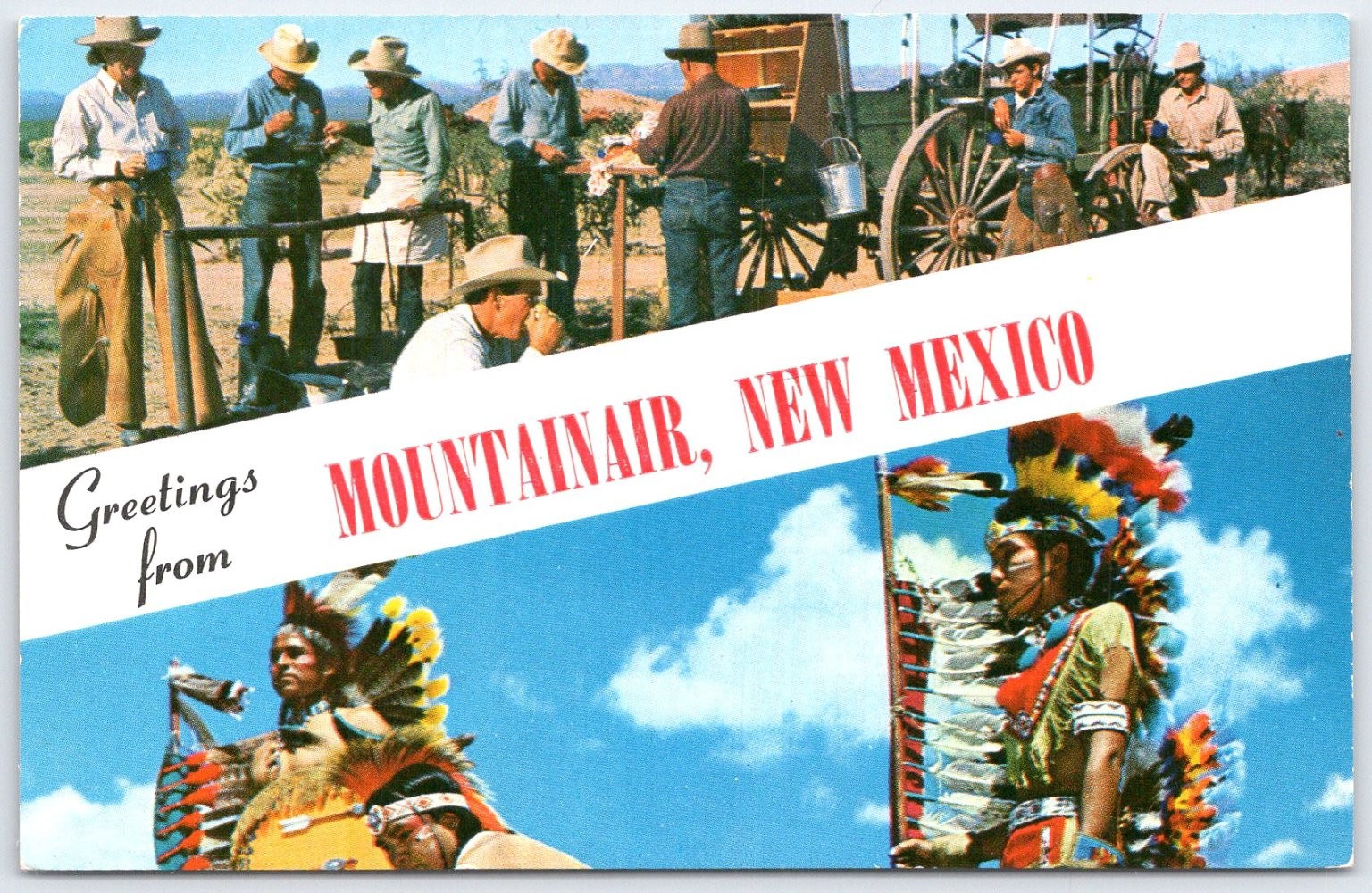 Vintage Greetings from Mountainair New Mexico Cowboy & Native Dancers