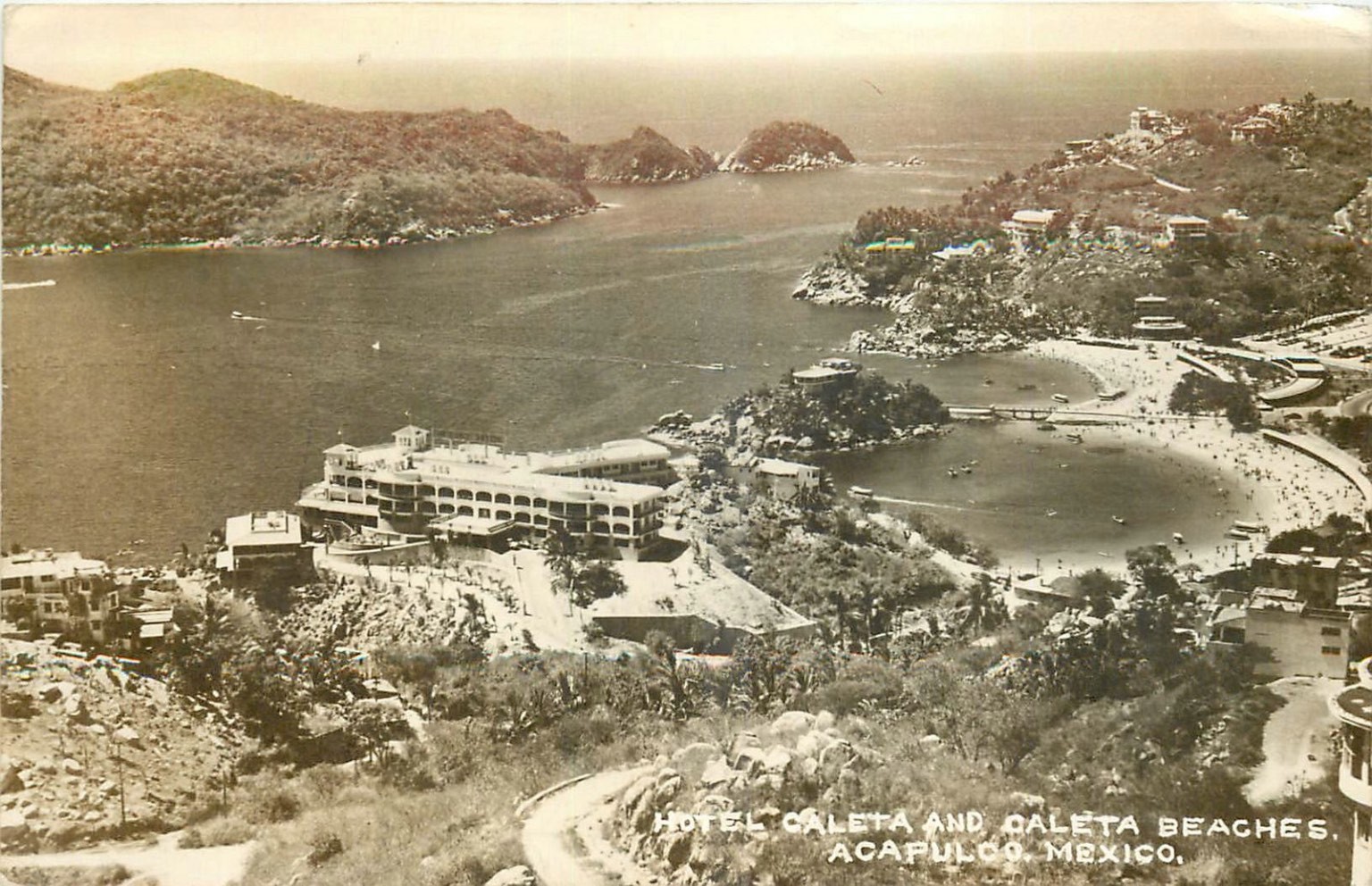 1951 Acapulco Mexico Vintage Postcard Hotel Caleta & Caleta Beaches RPPC