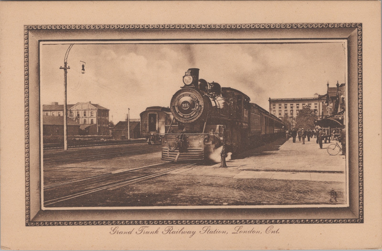 Grand Trunk Railway Station London Ontario Postcard Steam Train Tuck’s Sepia