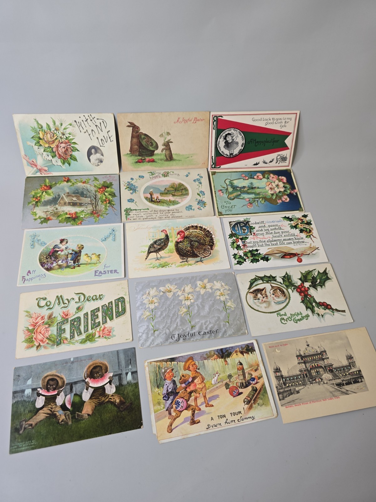 Lot Of 160 Mixed Vintage Leather Embroidered Silk Postcards Christmas Thanksgivi