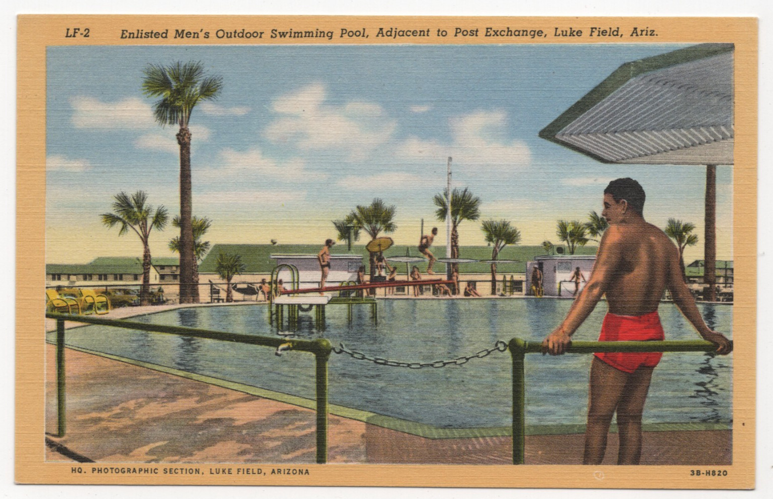 1943 Luke Field Arizona Enlisted Men’s Pool Curt Teich Linen Postcard Military
